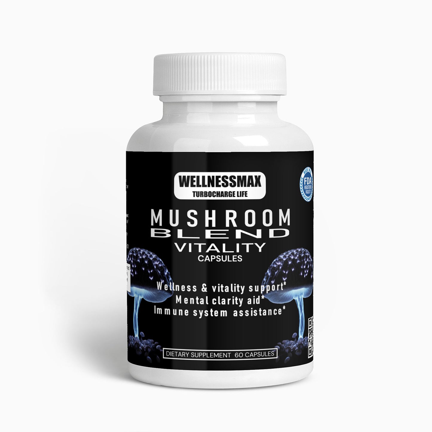 Mushroom Blend Vitality Capsules - Reishi, Lion's mane, Shiitake and Cordyceps Mushrooms.,