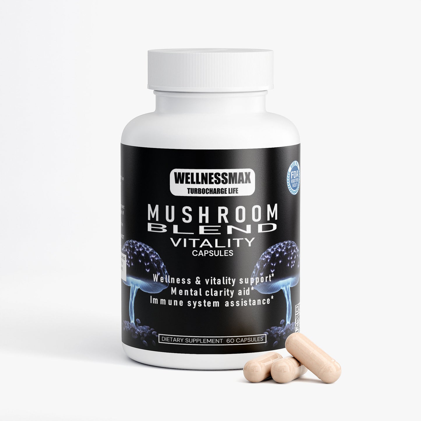 Mushroom Blend Vitality Capsules - Reishi, Lion's mane, Shiitake and Cordyceps Mushrooms.,