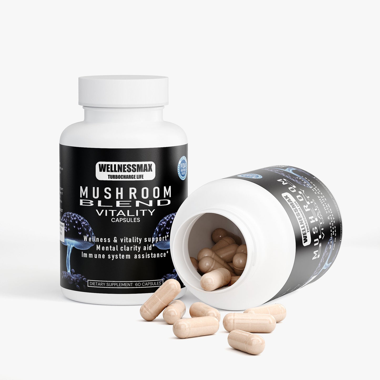 Mushroom Blend Vitality Capsules - Reishi, Lion's mane, Shiitake and Cordyceps Mushrooms.,
