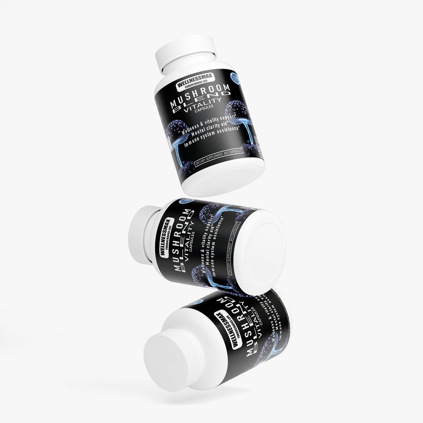 Mushroom Blend Vitality Capsules - Reishi, Lion's mane, Shiitake and Cordyceps Mushrooms.,