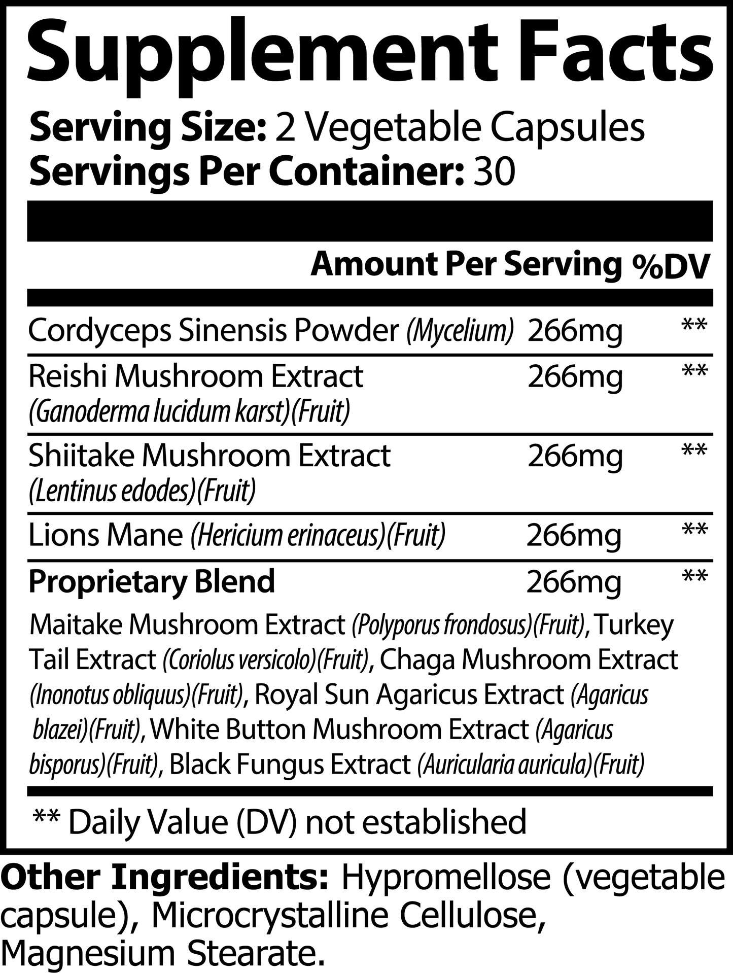 Mushroom Blend Vitality Capsules - Reishi, Lion's mane, Shiitake and Cordyceps Mushrooms.,