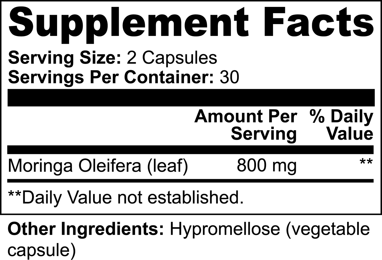 Cápsulas de Moringa - 800 mg por porción
