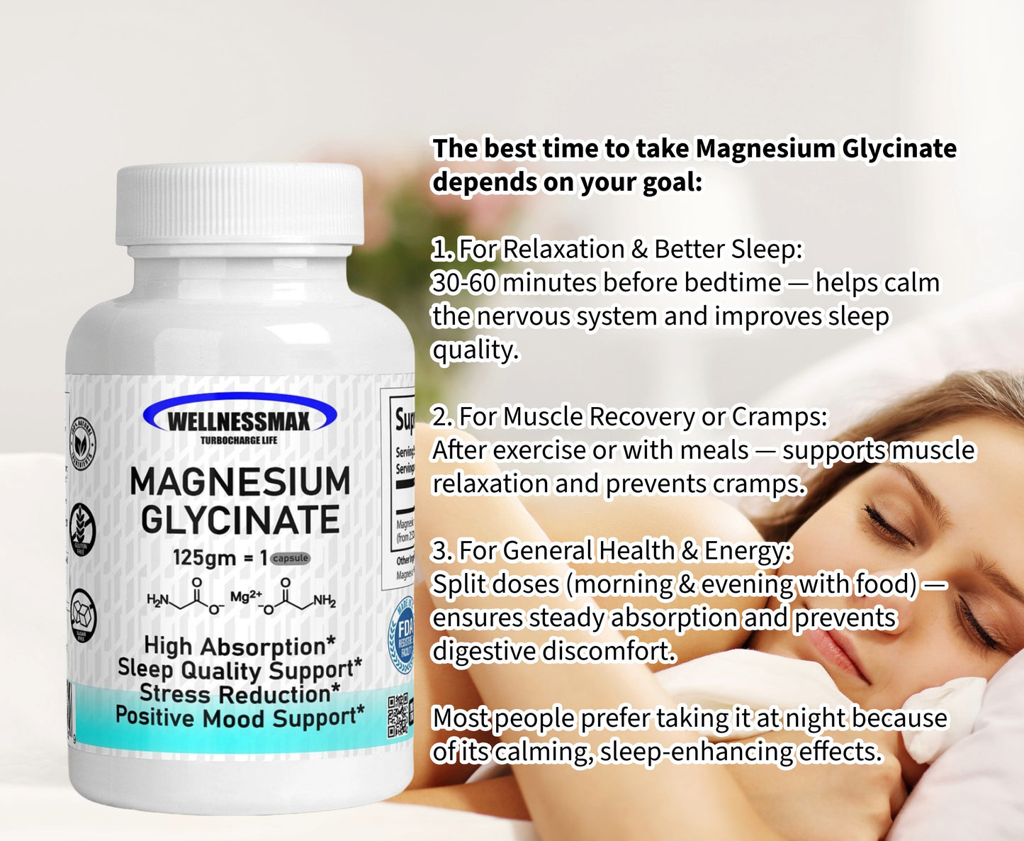 Magnesium Glycinate Best Magnesium for Sleep support | Glicinato de Magnesio